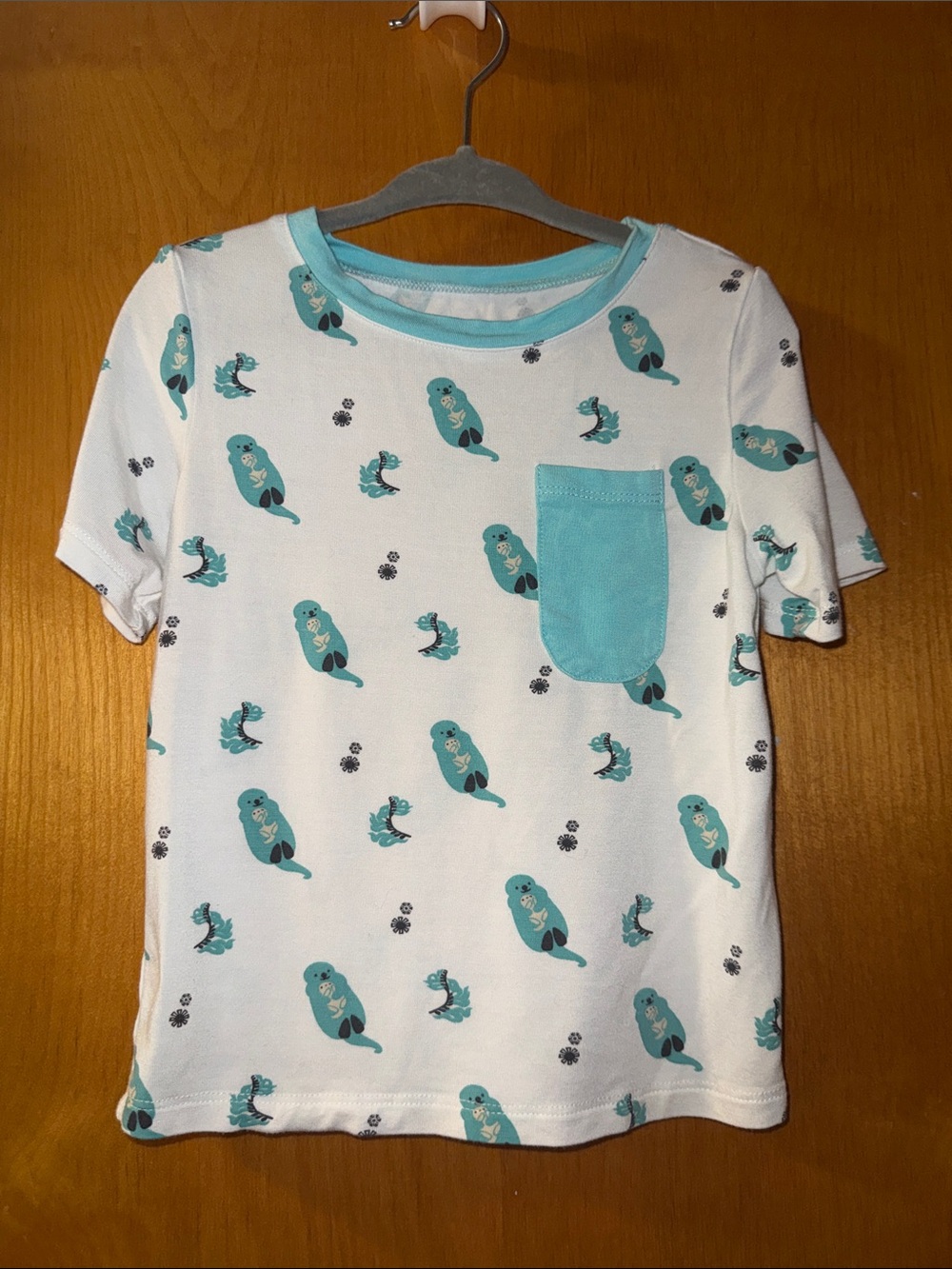 Kids Sea Otter Pocket Tee - Aqua Print. Kyte baby size 2T